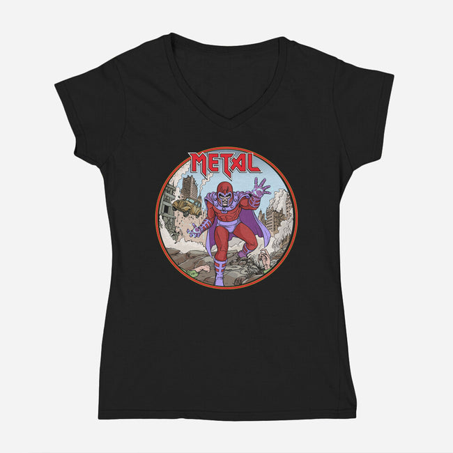 Magneto Is A Metalhead-Womens-V-Neck-Tee-Diego Gurgell