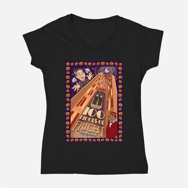 100 Floors Of Fright-Womens-V-Neck-Tee-DrawnByBryan
