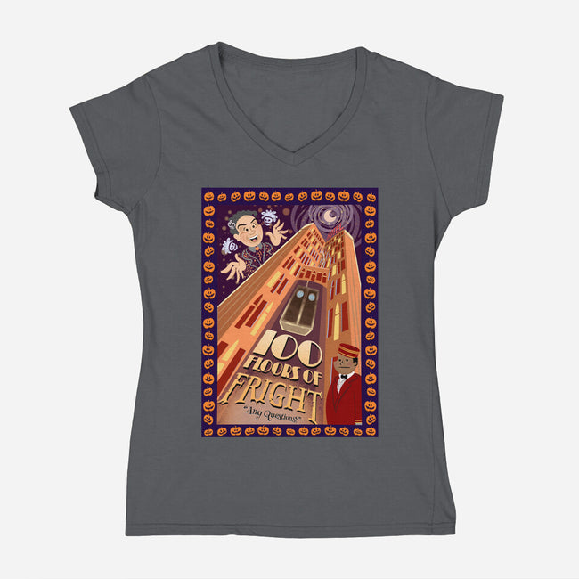 100 Floors Of Fright-Womens-V-Neck-Tee-DrawnByBryan