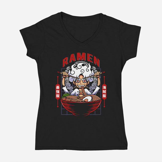 The Awakening Of Sun God Ramen-Womens-V-Neck-Tee-Alundrart