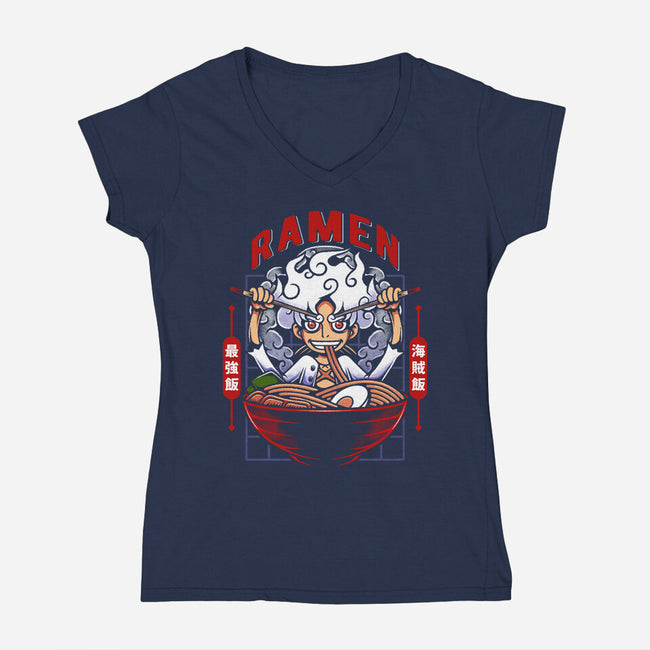 The Awakening Of Sun God Ramen-Womens-V-Neck-Tee-Alundrart