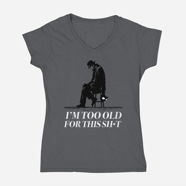 Too Old For This Noir-Womens-V-Neck-Tee-rocketman_art