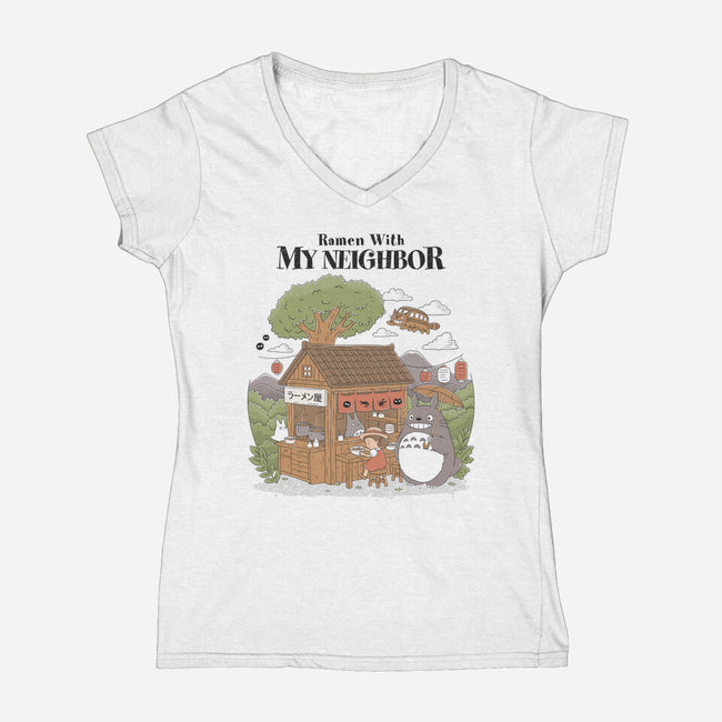 Ramen With My Neighbor-Womens-V-Neck-Tee-GODZILLARGE