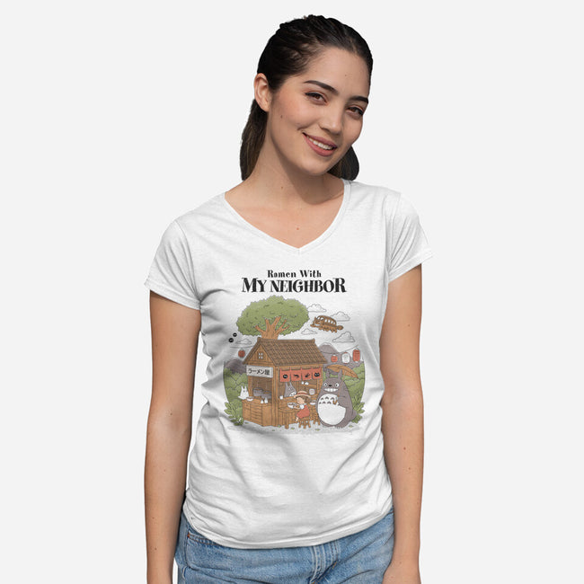 Ramen With My Neighbor-Womens-V-Neck-Tee-GODZILLARGE