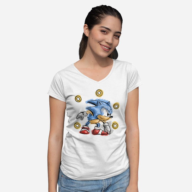 Water Hedgehog-Womens-V-Neck-Tee-nickzzarto