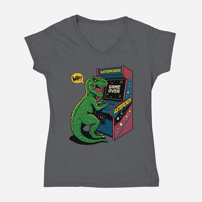 Game Over Dino-Womens-V-Neck-Tee-Popnotic