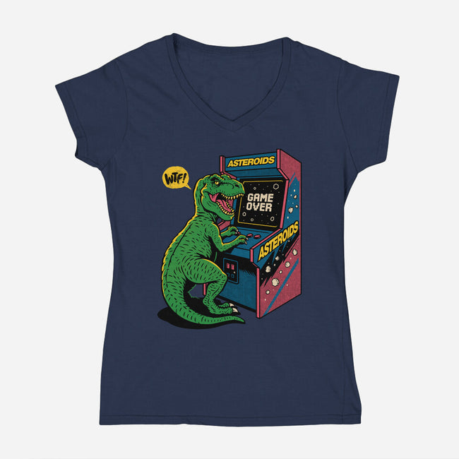Game Over Dino-Womens-V-Neck-Tee-Popnotic