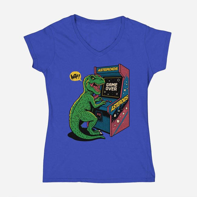 Game Over Dino-Womens-V-Neck-Tee-Popnotic