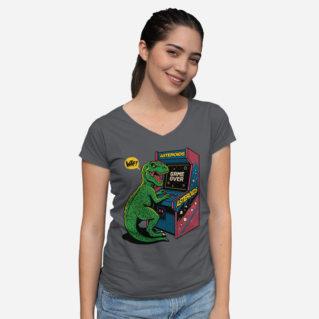Game Over Dino-Womens-V-Neck-Tee-Popnotic