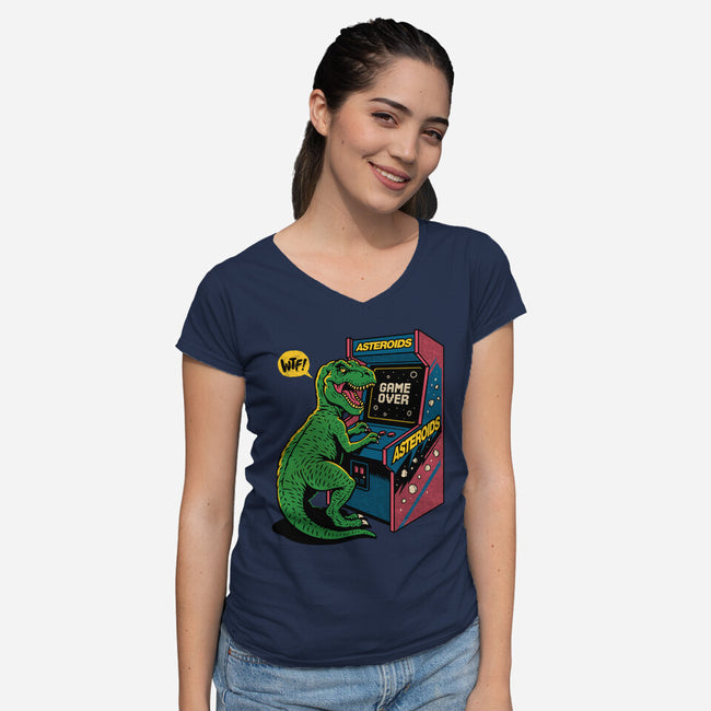 Game Over Dino-Womens-V-Neck-Tee-Popnotic