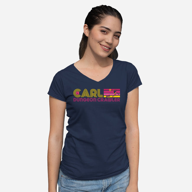 Dungeon Crawler Vintage-Womens-V-Neck-Tee-DrMonekers