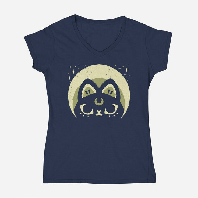 Half Moon Witchy Cat-Womens-V-Neck-Tee-xMorfina