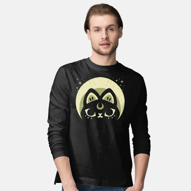 Half Moon Witchy Cat-Mens-Long Sleeved-Tee-xMorfina