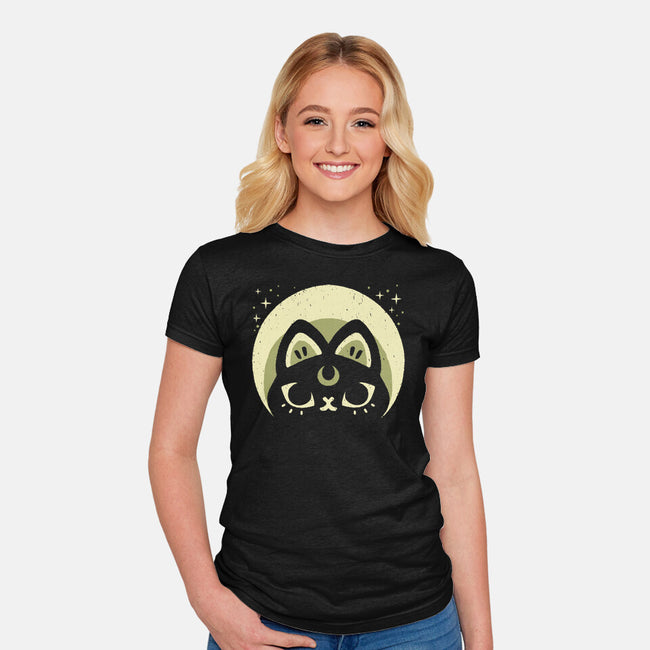 Half Moon Witchy Cat-Womens-Fitted-Tee-xMorfina