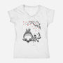 Mystic Forest Friend Sumi-E-Womens-V-Neck-Tee-Astrobot Invention