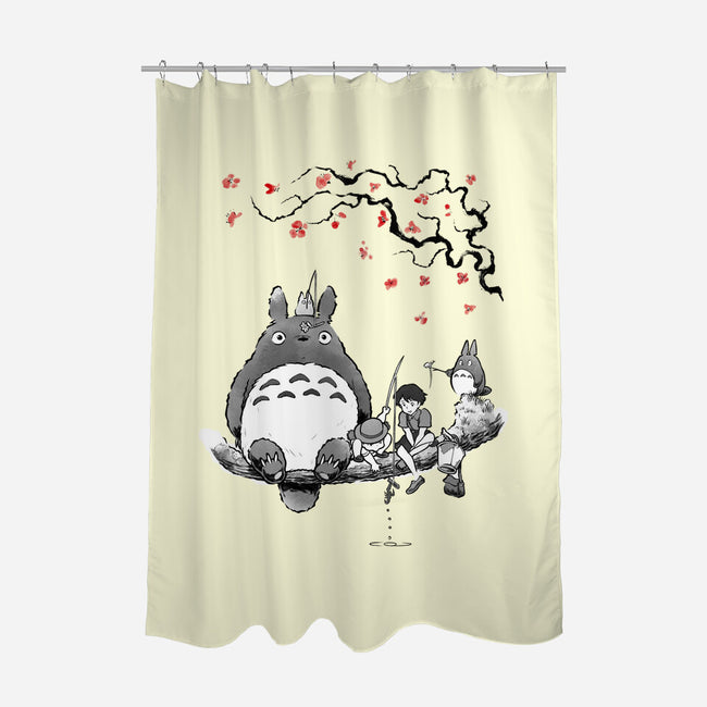 Mystic Forest Friend Sumi-E-None-Polyester-Shower Curtain-Astrobot Invention