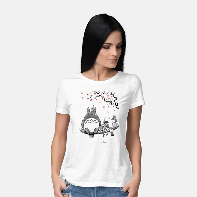 Mystic Forest Friend Sumi-E-Womens-Basic-Tee-Astrobot Invention