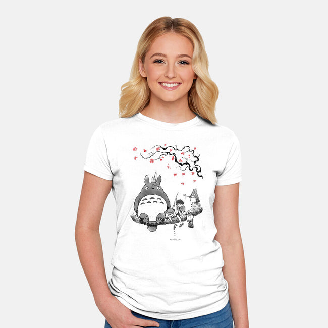 Mystic Forest Friend Sumi-E-Womens-Fitted-Tee-Astrobot Invention
