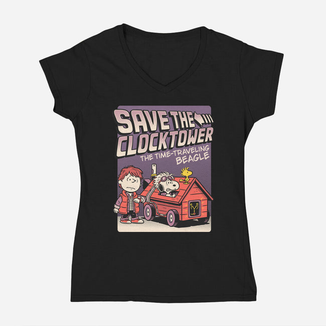 Time Traveling Beagle-Womens-V-Neck-Tee-P1yu5h