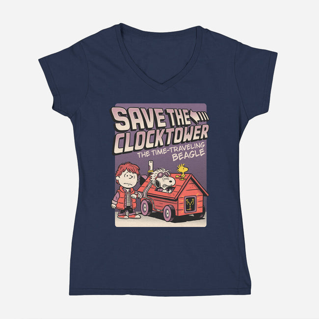 Time Traveling Beagle-Womens-V-Neck-Tee-P1yu5h