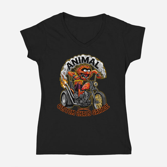 Animal Custom Chaos Garage-Womens-V-Neck-Tee-OPIPPI