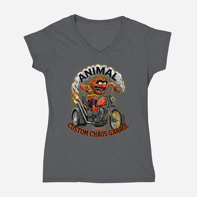 Animal Custom Chaos Garage-Womens-V-Neck-Tee-OPIPPI