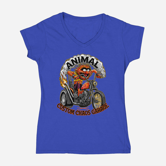 Animal Custom Chaos Garage-Womens-V-Neck-Tee-OPIPPI