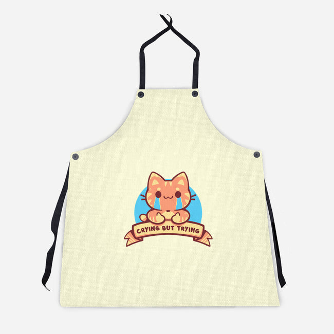 Crying But Trying-Unisex-Kitchen-Apron-TechraNova