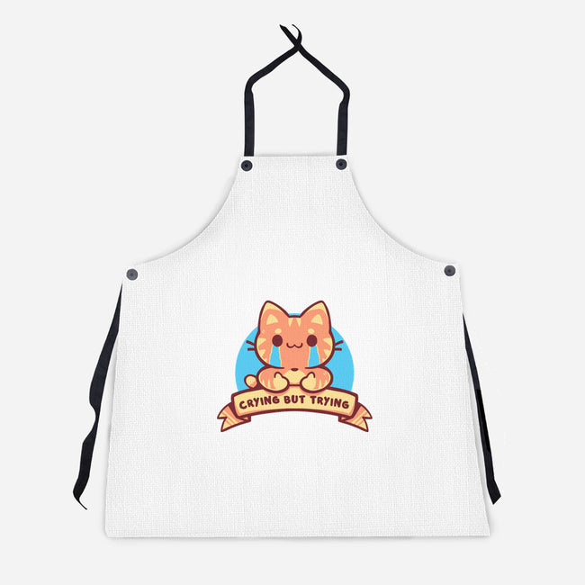 Crying But Trying-Unisex-Kitchen-Apron-TechraNova