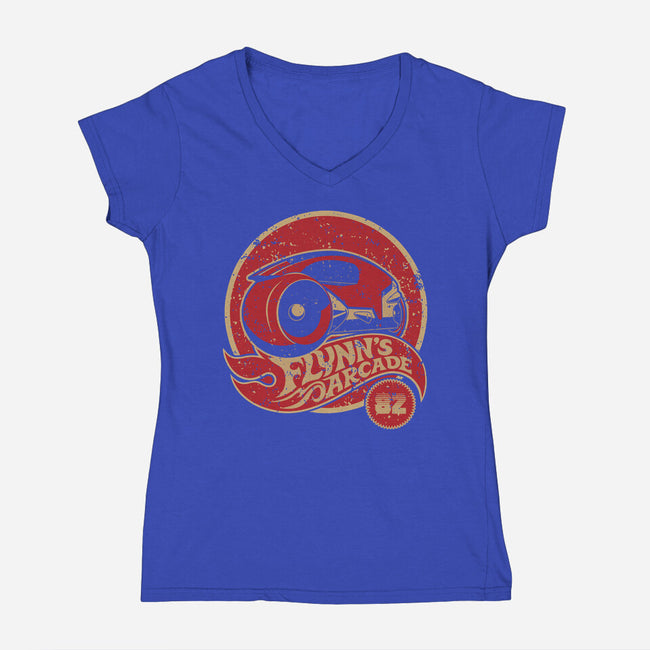 Flynn's Wheels-Womens-V-Neck-Tee-retrodivision