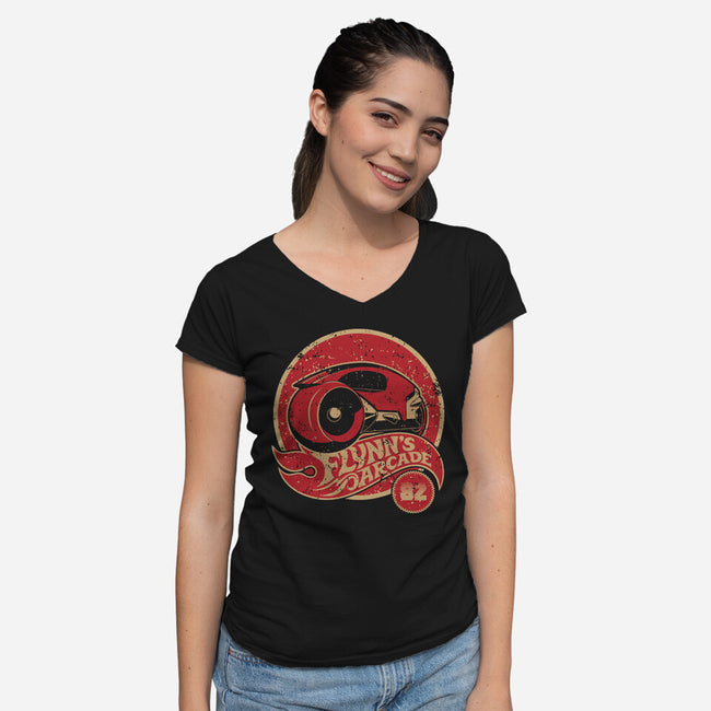 Flynn's Wheels-Womens-V-Neck-Tee-retrodivision