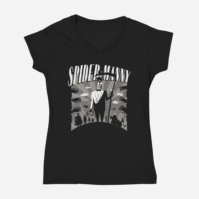 Spider Manny-Womens-V-Neck-Tee-rocketman_art