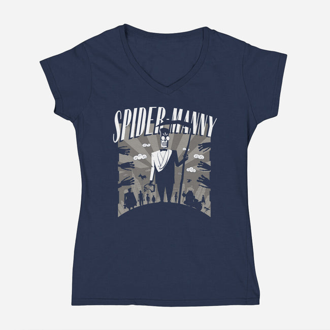 Spider Manny-Womens-V-Neck-Tee-rocketman_art