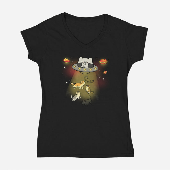 UFO Meow-Womens-V-Neck-Tee-Freecheese