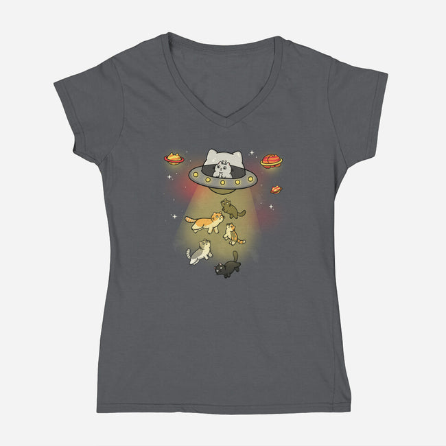 UFO Meow-Womens-V-Neck-Tee-Freecheese