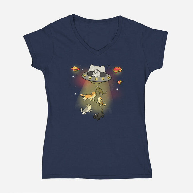 UFO Meow-Womens-V-Neck-Tee-Freecheese