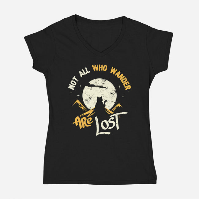 Not All Who Wander Are Lost Cat-Womens-V-Neck-Tee-tobefonseca