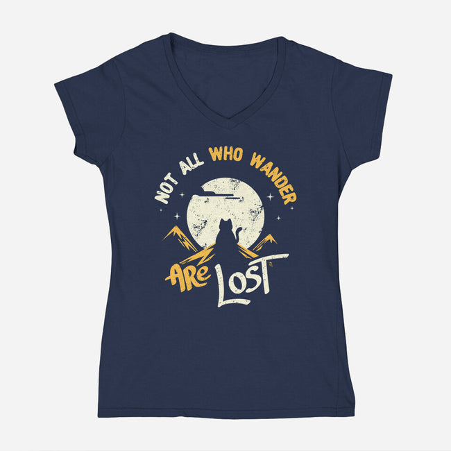 Not All Who Wander Are Lost Cat-Womens-V-Neck-Tee-tobefonseca