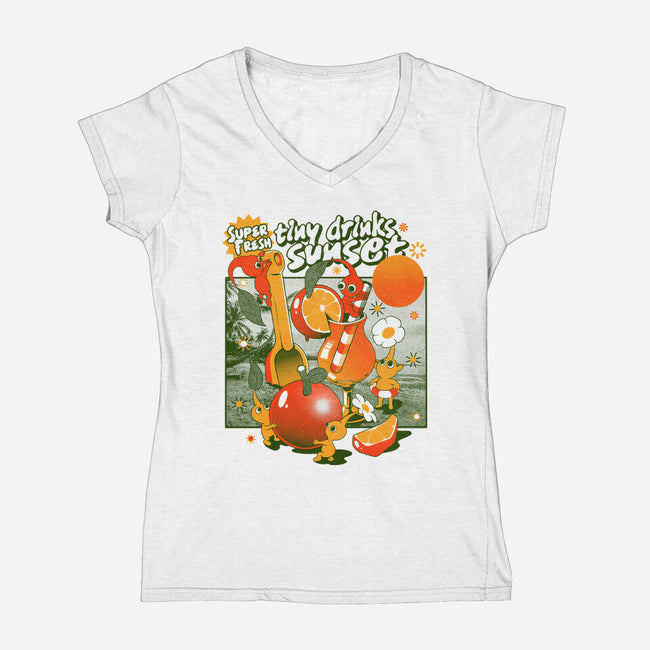 Tiny Drinks Sunset-Womens-V-Neck-Tee-ilustrata