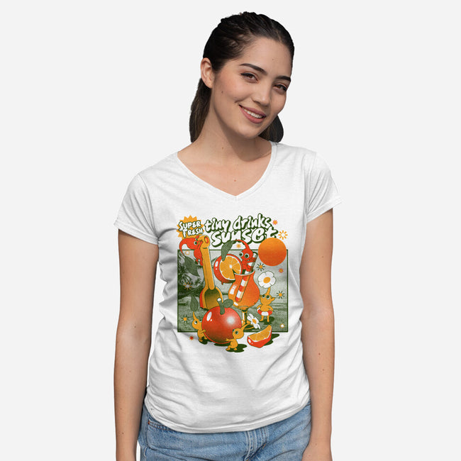 Tiny Drinks Sunset-Womens-V-Neck-Tee-ilustrata