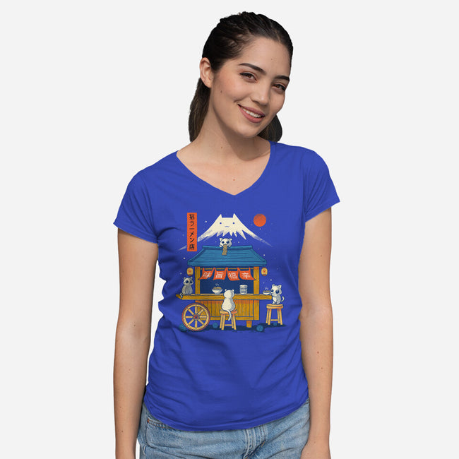 Ramen Cat Station-Womens-V-Neck-Tee-erion_designs