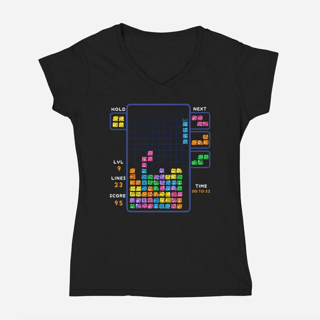 Tetris Cats-Womens-V-Neck-Tee-GoshWow