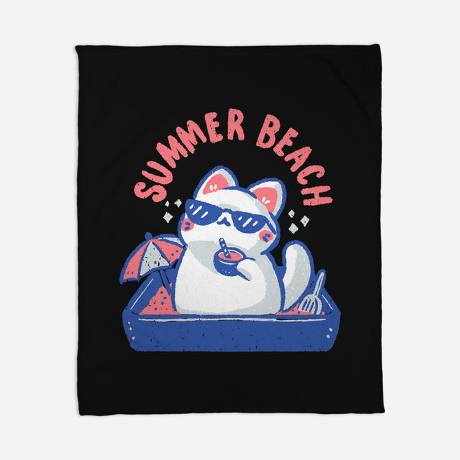 Funny Summer Beach Cat-None-Fleece-Blanket-xMorfina
