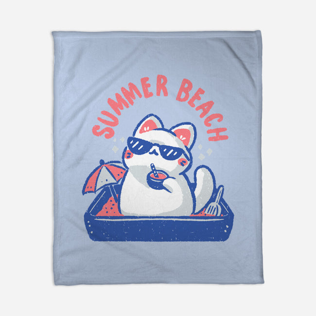 Funny Summer Beach Cat-None-Fleece-Blanket-xMorfina