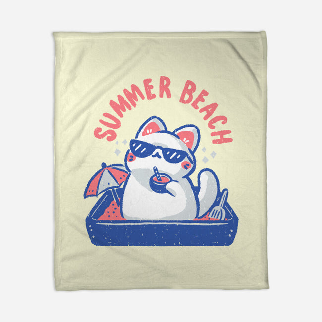 Funny Summer Beach Cat-None-Fleece-Blanket-xMorfina
