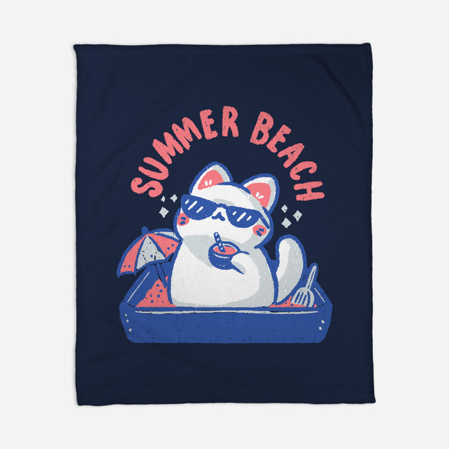 Funny Summer Beach Cat-None-Fleece-Blanket-xMorfina