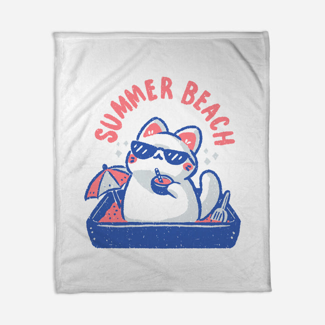Funny Summer Beach Cat-None-Fleece-Blanket-xMorfina
