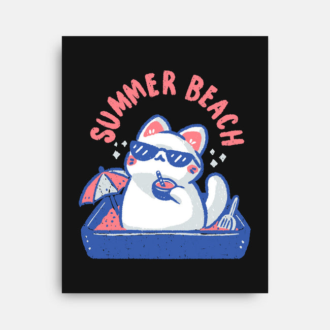 Funny Summer Beach Cat-None-Stretched-Canvas-xMorfina