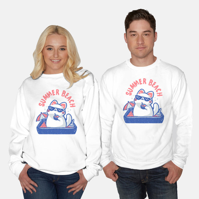 Funny Summer Beach Cat-Unisex-Crew Neck-Sweatshirt-xMorfina