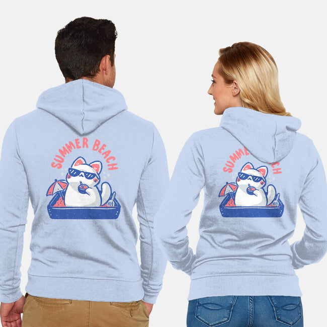 Funny Summer Beach Cat-Unisex-Zip-Up-Sweatshirt-xMorfina